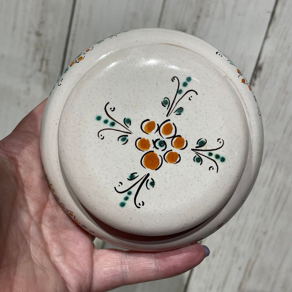 Vintage Italian Hand Painted Speckled Ceramic Lidded Box Signed Sicily